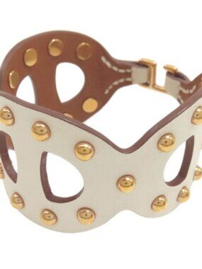 Hermes Chaine D'ancre Studded Bracelet Leather White